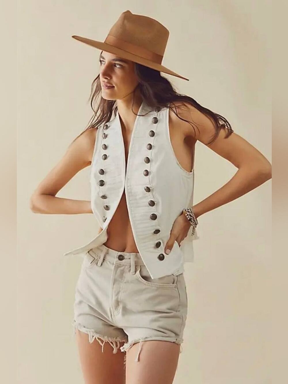 Free People Starstruck Button-Front Sleeveless Vest